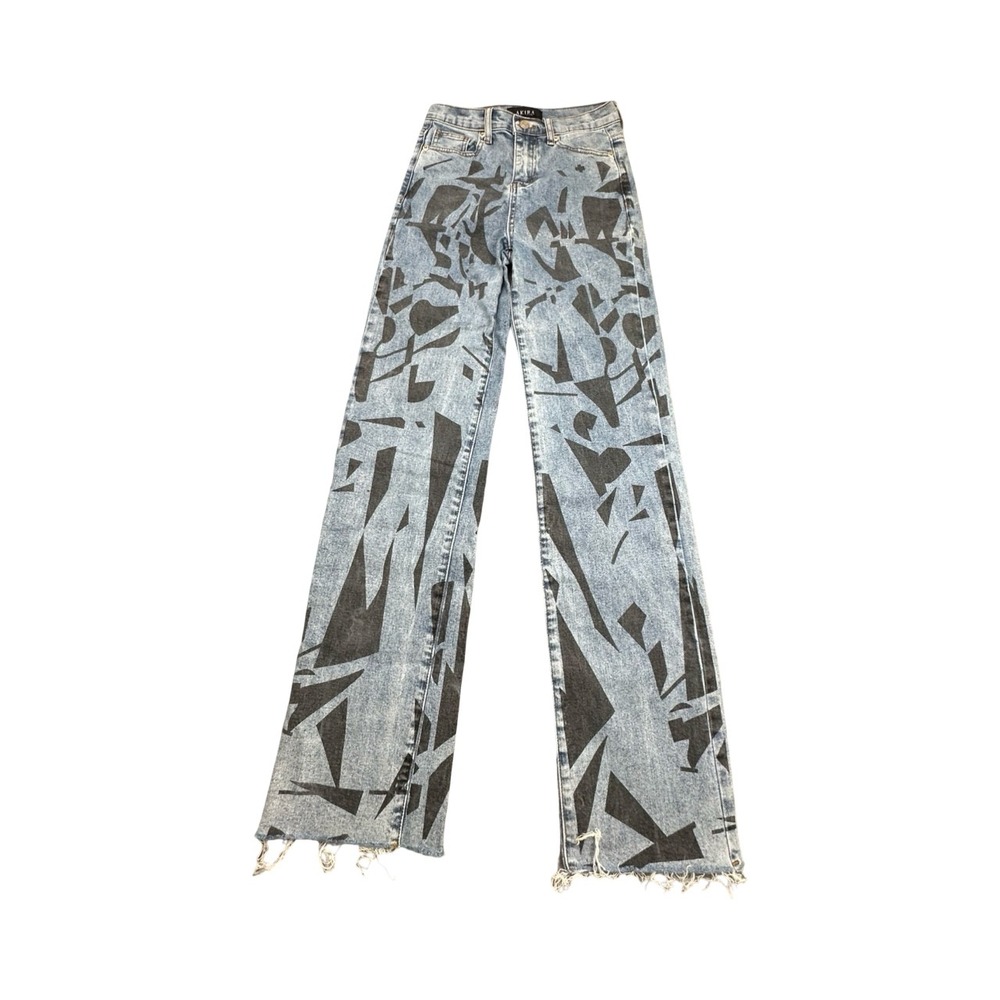 Akira Jeans Womens 3 Blue Geometric Abstract Print Wide Leg High Rise Raw Hem